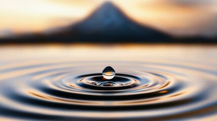 A drop of water in the middle of a rippled surface