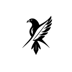 Majestic Hawk and Feather: A Black and White Minimalist Logo Design. Perfect for branding, nature-inspired projects, and wildlife conservation initiatives.