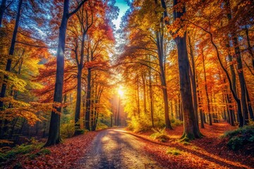 Fototapeta premium Vibrant Autumn Forest: Colorful Fall Foliage Landscape Photography