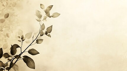 Sepia toned branch with leaves on textured background