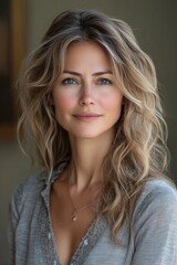Fototapeta premium A woman with long blonde hair and blue eyes posing for a picture