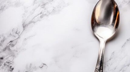 A silver spoon sitting on top of a marble counter