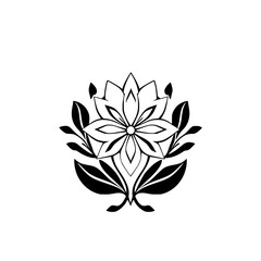 Elegant Black and White Floral Design: Symmetrical Botanical Illustration, Nature-Inspired Line Art, Vintage Plant Pattern, Simple Flower Graphic