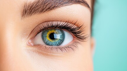 Fototapeta premium a close up of a woman's blue eye with long eyelashes