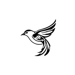 Hummingbird in Flight: Black and White Vector Graphic.  A stunning illustration of a hummingbird in mid-flight, captured in a simple yet elegant black and white vector graphic design.