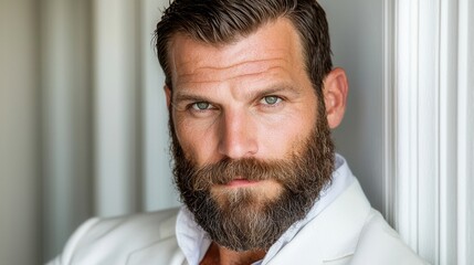Fototapeta premium A man with a long beard wearing a white suit