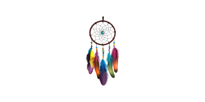 Colorful dreamcatcher with feathers isolated on transparent background - Powered by Adobe