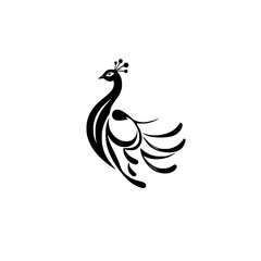 Elegant Peacock: Black and White Abstract Bird Illustration. Perfect for logo, symbol, or decorative design.  Nature-inspired art.