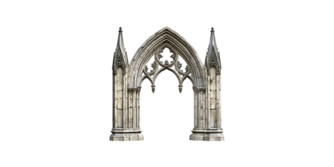 Gothic arch structure with ornate details isolated on transparent background