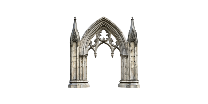 Gothic arch structure with ornate details isolated on transparent background