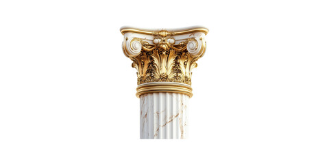 Ornate corinthian column capital with gold detailing isolated on transparent background