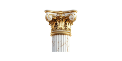 Ornate corinthian column capital with gold detailing isolated on transparent background