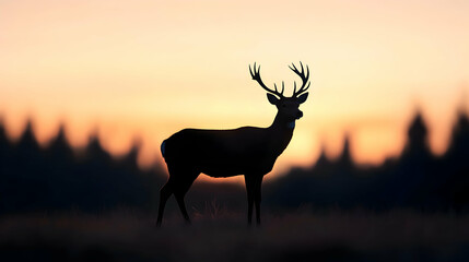 Obraz premium A majestic silhouette of a deer against a stunning sunset backdrop