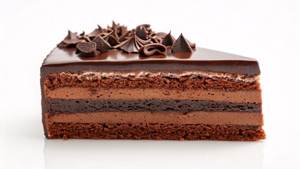 Decadent Slice of Chocolate Layer Cake with Chocolate Ganache and Curls