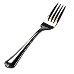 Elegant polished silver dinner fork isolated transparent background close up view