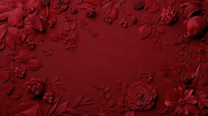 Luxury Red Floral Frame Wallpaper