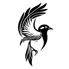 Stylized Bird in Flight: Black and White Bird Tattoo Design, Vector Graphic, Nature Art, Abstract Animal Illustration