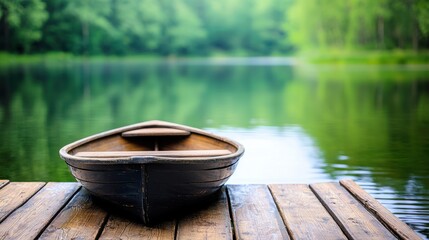 Fototapeta premium A wooden boat sitting on top of a wooden dock