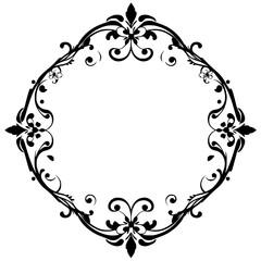 Elegant Floral Frame Design: Vintage Ornament Border, Vector Illustration, Black and White, Decorative Element for Background, Template, and more.