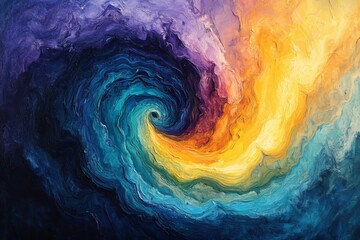 Vibrant swirling colors creating a dynamic abstract art piece with blue, purple, and yellow tones