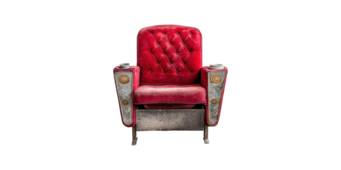 Red vintage theater seat with tufted backrest isolated on transparent background