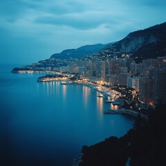 Naklejka premium Monaco on the French Riviera in the evening 