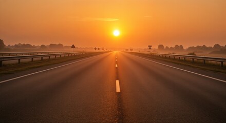 Serene sunrise over empty highway