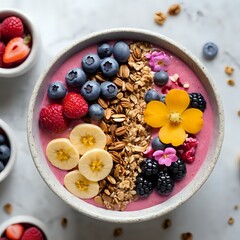 Vibrant Pink Smoothie Bowl: Berries, Bananas, and Granola