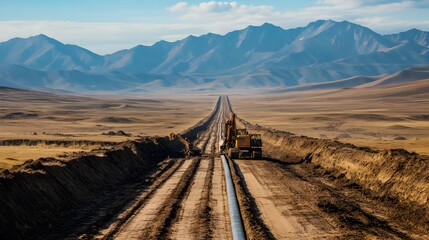 Obraz premium Pipeline Construction in a Remote Mountainous Region