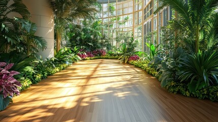 Sunlit Indoor Tropical Garden Walkway