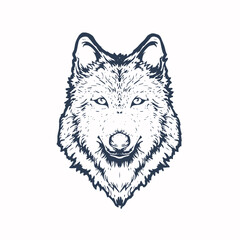 black and white wolf head logo illustration vector design