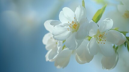 Obraz premium Delicate White Flowers on Blue Background