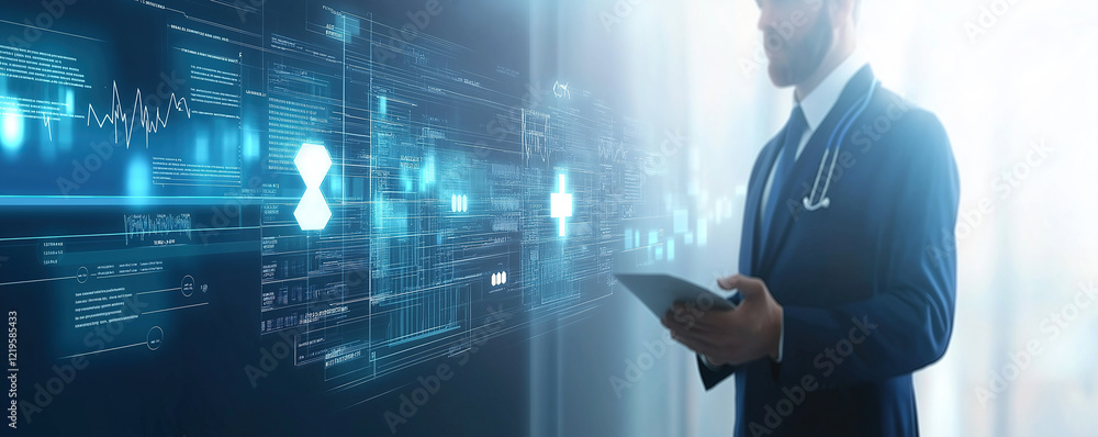 Poster streamlining processes and work with virtual processes in a hospital, digital patient files and cost