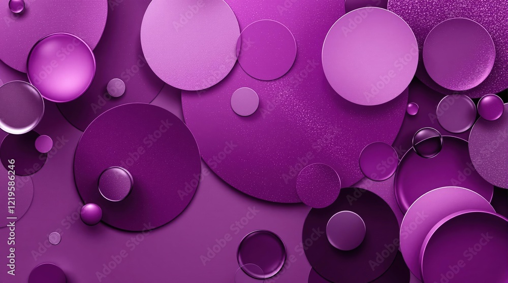 Poster abstract geometric pattern with vibrant purple circular shapes and textured layers