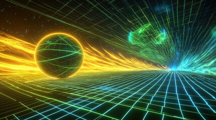 Futuristic Digital Landscape with Grids