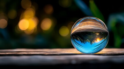 Obraz premium A glass ball sitting on top of a wooden table