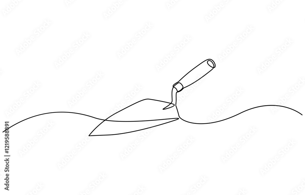 Poster continuous one line drawing of construction trowel tools, continuous line drawing of trowel. trowel 