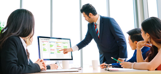 Project planning software for modish business project management on the computer screen showing...