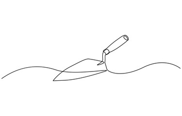 Continuous one line drawing of construction trowel tools, Continuous line drawing of trowel. Trowel linear icon. One line drawing background. Vector illustration. Trowel continuous line icon.