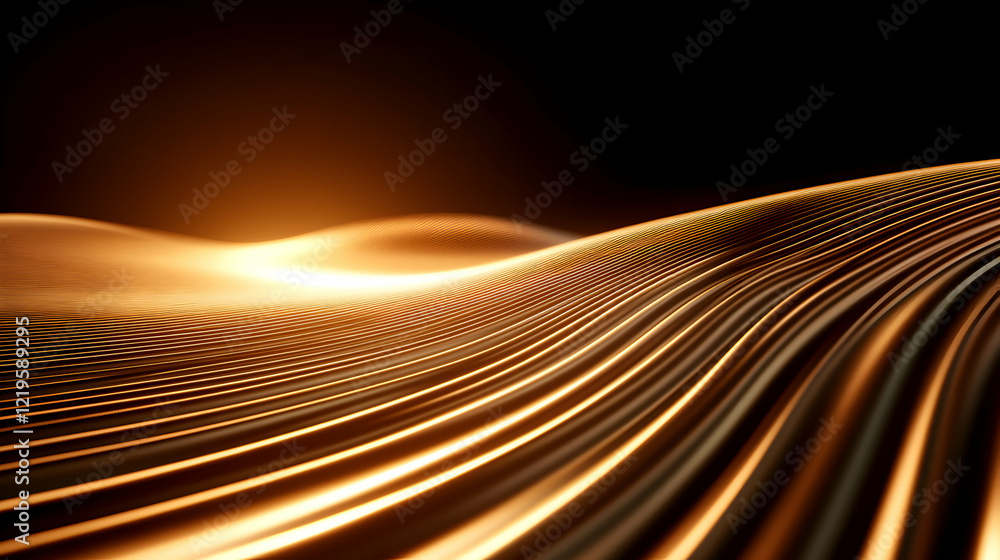 Poster a stunning abstract representation of flowing lines illuminated by golden light, creating a sense of