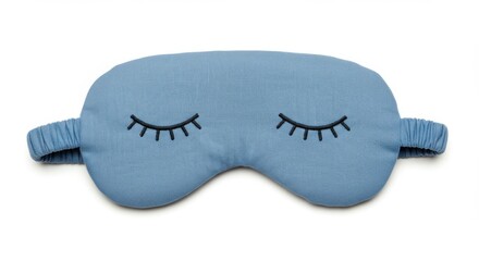 Sleep mask, light blue, embroidered eyelashes, soft fabric, cozy, relaxation, eye comfort, bedtime accessory, gentle curves, soothing color, minimalist design, tranquil, nighttime, rest, self-care, dr