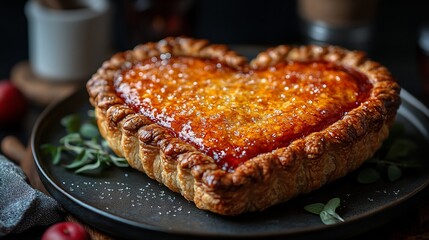 Heart-shaped baked pastry with glossy glaze.