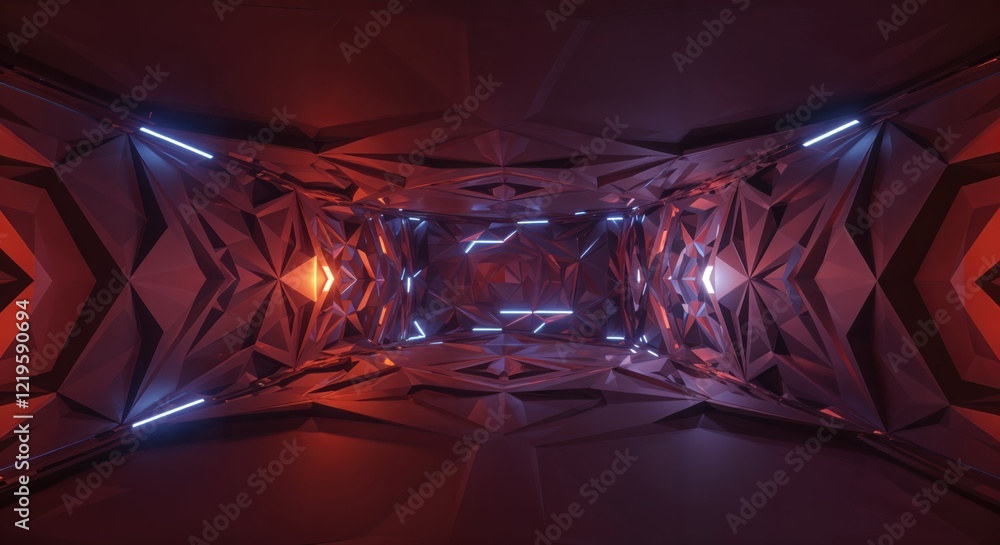 Aufkleber futuristic abstract tunnel with red geometric patterns and neon lights
