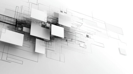 Abstract grayscale cubes flow, digital network background, tech design