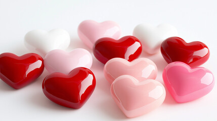 Obraz premium A pile of heart-shaped candies, mostly red, pink, and white, 