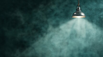 Obraz premium a light hanging from the ceiling with smoke coming out of it, illuminating the dark background The light is suspended from a rope, casting a warm glow on the surro