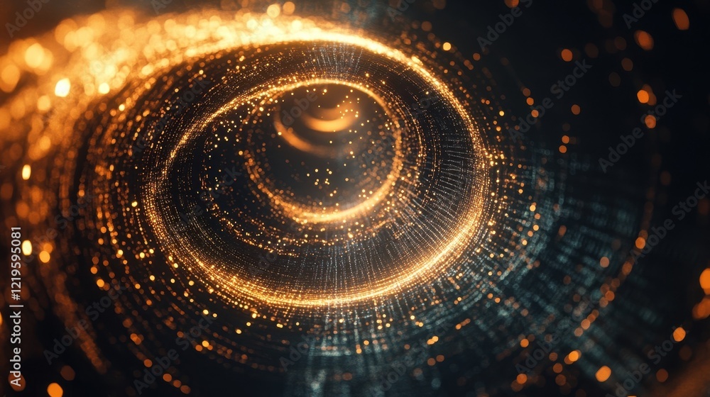 Aufkleber an immersive tunnel effect where light trails representing digital transactions swirl around converg