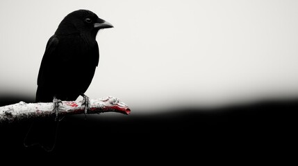Fototapeta premium a black crow perched atop a tree branch against a backdrop of a clear blue sky