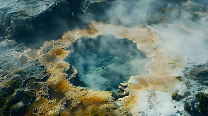 A Breathtaking Aerial View of a Yellowstone Hot Spring