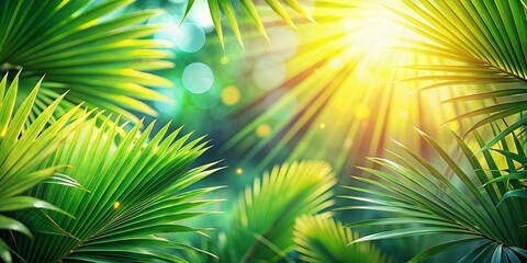 Obraz premium Vibrant Summer Tropical Background with Bokeh, Copy Space for Text